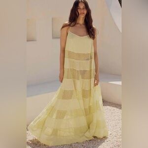 NWOT $185 By Anthropologie Sheer Lace Tiered Midi Dress L